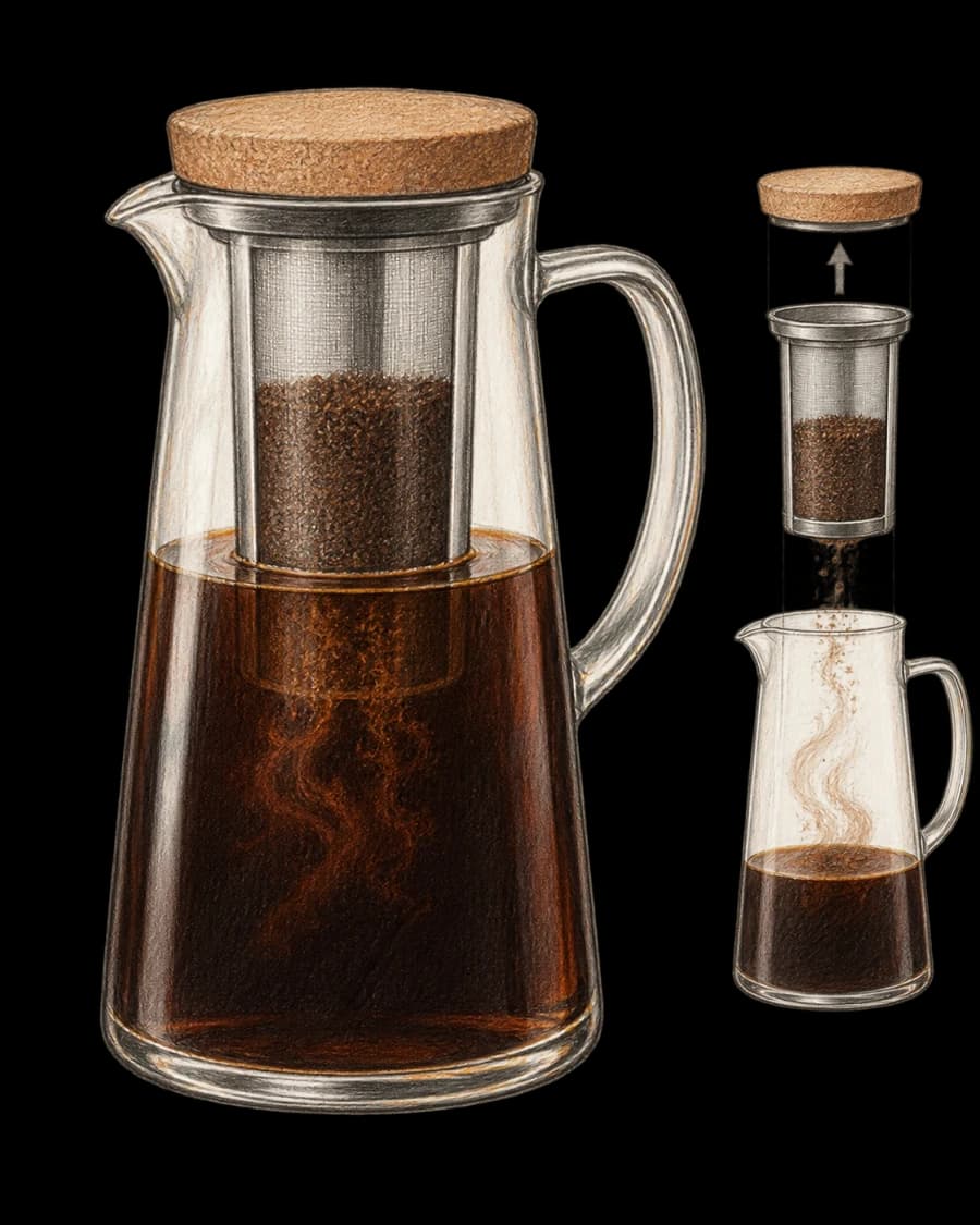 Kresba vybavení pro přípravu metodou Cold brew