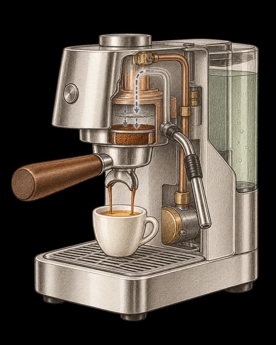 Kresba vybavení pro přípravu metodou Espresso